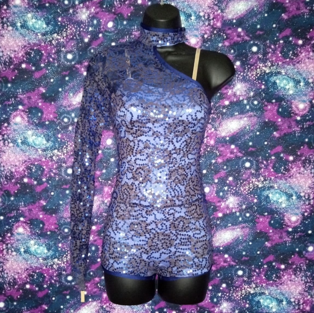 Navy Blue Sequin Bodysuit